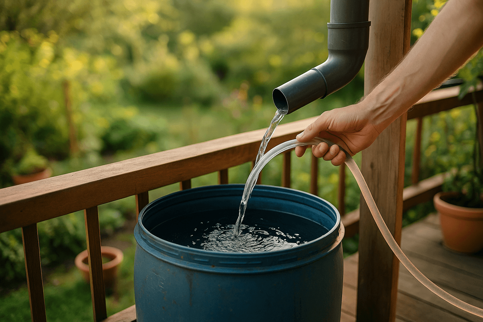 Récupérer l'eau de pluie sur balcon : système simple
